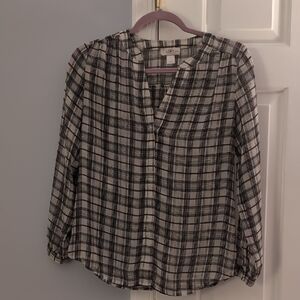 LOFT Monochrome Plaid Blouse